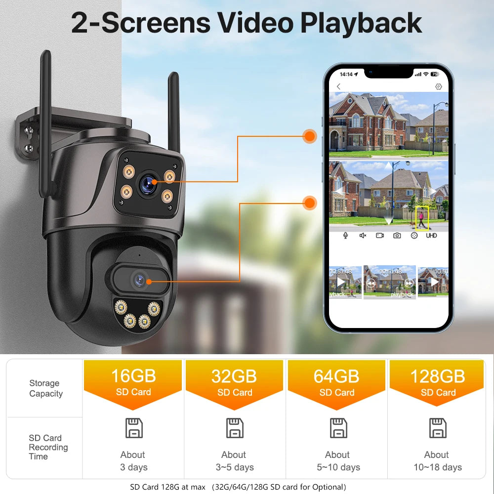 WONSDAR 4K PTZ WIFI Kamera Doppellinse Doppeltbildschirm IP Kamera Außenbereich HD Automatische Verfolgung Sicherheitsüberwachung CCTV Überwachung iCSee