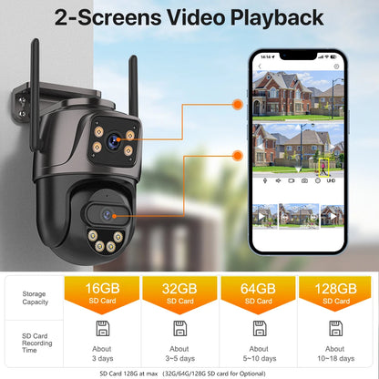 WONSDAR 4K PTZ WIFI Kamera Doppellinse Doppeltbildschirm IP Kamera Außenbereich HD Automatische Verfolgung Sicherheitsüberwachung CCTV Überwachung iCSee
