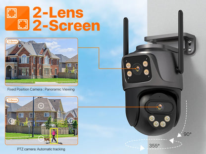 WONSDAR 4K PTZ WIFI Kamera Doppellinse Doppeltbildschirm IP Kamera Außenbereich HD Automatische Verfolgung Sicherheitsüberwachung CCTV Überwachung iCSee
