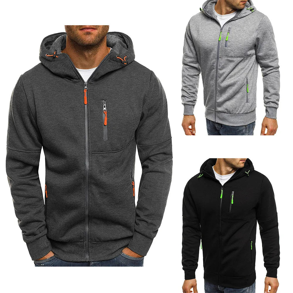 Herren Kapuzenpullover Langarm Sweatshirt Reißverschluss Design Kapuzenpullover für Männer Kleidung Sportbekleidung Schlanke Passform Freizeitjacke