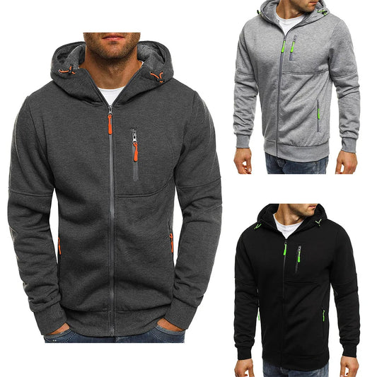 Herren Kapuzenpullover Langarm Sweatshirt Reißverschluss Design Kapuzenpullover für Männer Kleidung Sportbekleidung Schlanke Passform Freizeitjacke