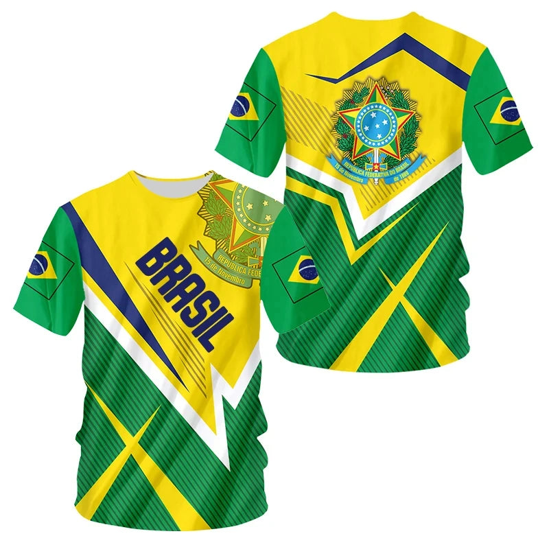 Brasilianisches Herren-T-Shirt, O-Ausschnitt, kurze Ärmel, modischer Brasilien-Flaggen-Aufdruck, Streetwear, übergroß, lockere Camisa Brasil, Herrenbekleidung