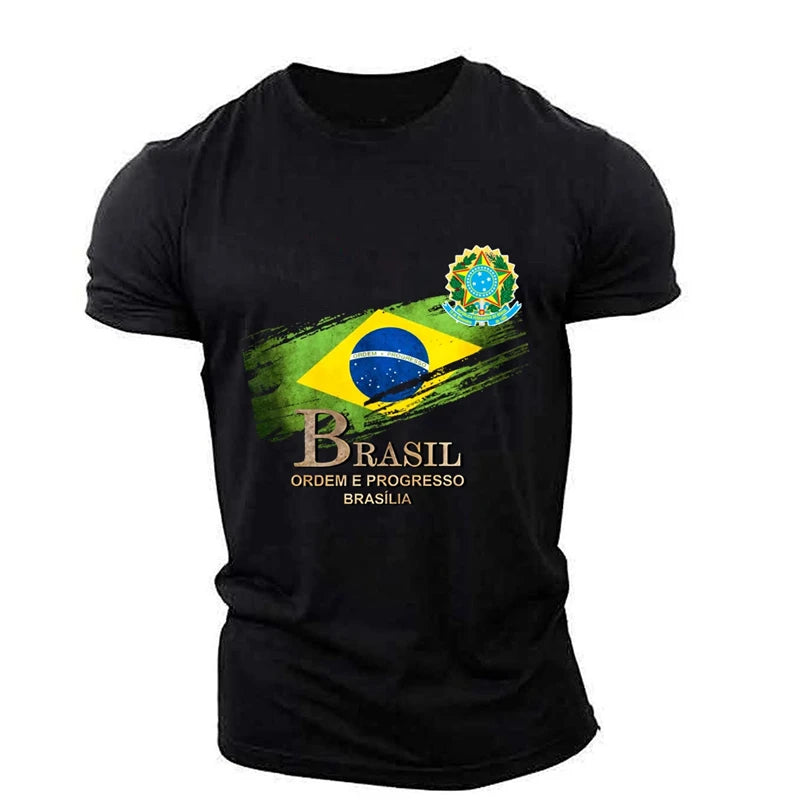Brasilianisches Herren-T-Shirt, O-Ausschnitt, kurze Ärmel, modischer Brasilien-Flaggen-Aufdruck, Streetwear, übergroß, lockere Camisa Brasil, Herrenbekleidung