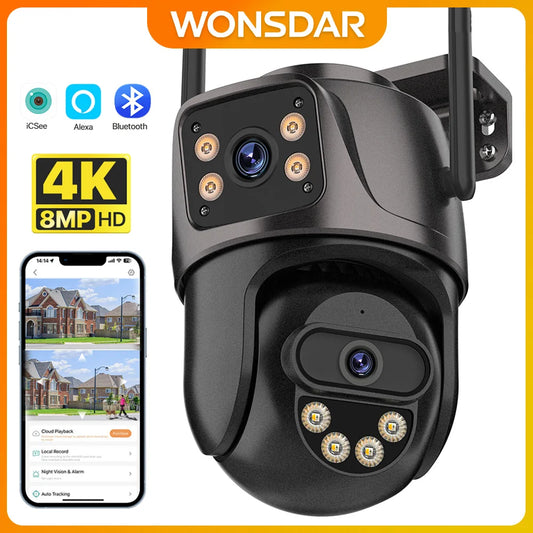 WONSDAR 4K PTZ WIFI Kamera Doppellinse Doppeltbildschirm IP Kamera Außenbereich HD Automatische Verfolgung Sicherheitsüberwachung CCTV Überwachung iCSee