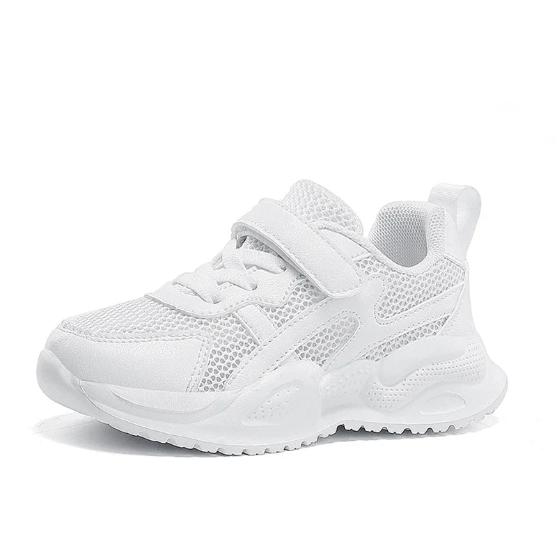 Weiße Kinder-Lederschuhe für Jungen und Mädchen, freizeitlich, Outdoor-Laufschuhe, atmungsaktives Mesh, Kinderschule Gehen, Sport, rutschfest