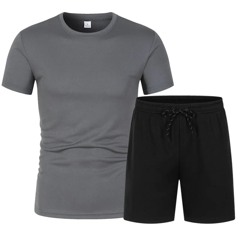 Europäische Größe Sommermode Trendiges Freizeit-Sport-Outfit für Jugendliche Herren Kurzarm-T-Shirt + Shorts Zweiteiliges Set