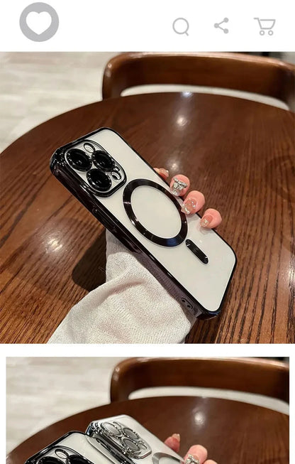 Verchromtes weiches TPU-Case mit vollständigem Linsenschutz für iPhone 13 14 12 11 15 Pro Max Plus Magsafe magnetische Handyhülle kabelloses Ladecover