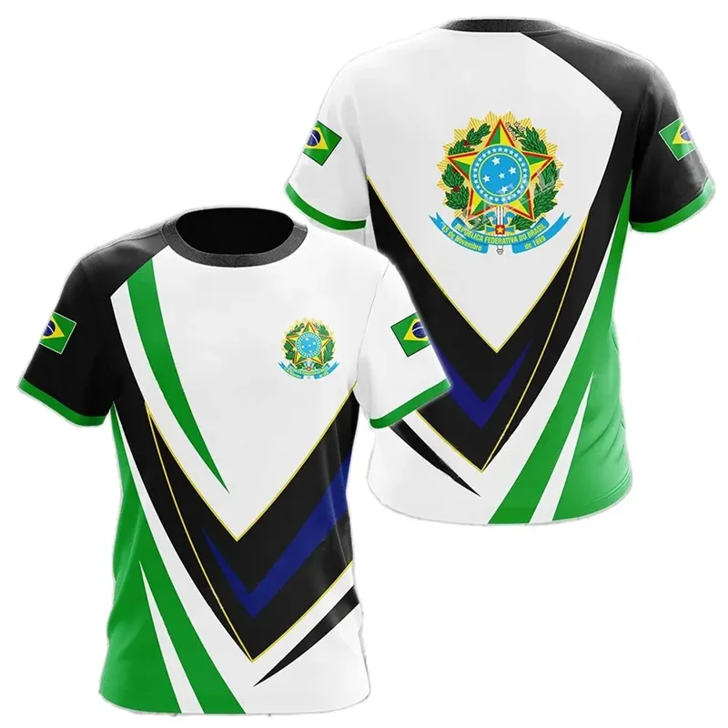 Brasilianisches Herren-T-Shirt, O-Ausschnitt, kurze Ärmel, modischer Brasilien-Flaggen-Aufdruck, Streetwear, übergroß, lockere Camisa Brasil, Herrenbekleidung
