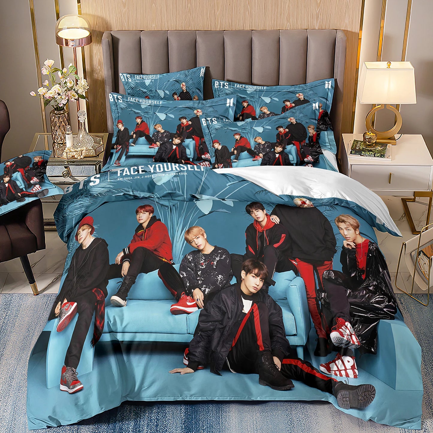 BTS Herren Gruppe Bettwäsche Musikband Bettwäsche für alle Jahreszeiten Twin-Bettwäsche-Set 3-teilig Steppbett Bettdeckenbezug Doppel-King-Bettwäsche-Set