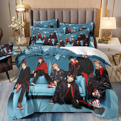 BTS Herren Gruppe Bettwäsche Musikband Bettwäsche für alle Jahreszeiten Twin-Bettwäsche-Set 3-teilig Steppbett Bettdeckenbezug Doppel-King-Bettwäsche-Set