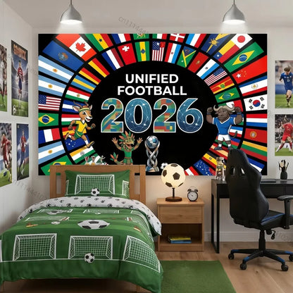 Einzigartige Wandteppiche Fußball-Weltmeisterschaft 2026 Flaggen Teppich Weltfußballereignis Hintergrundstoff Dekoration Sportfans Partybanner Dekor