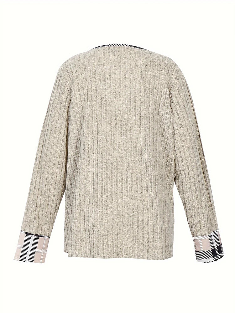 Clearance Plus-Size Damenpullover Winter Große Größen Farbblock V-Ausschnitt Pullover Warm Große Größen Damenbekleidung Streifen-Design Oberteil