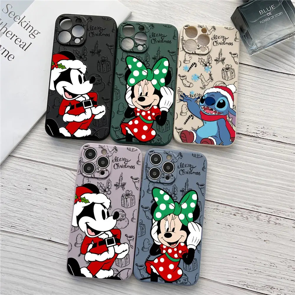 Funda de silicona con diseño navideño de Disney para iPhone 17, 16, 15, 14, 13, 12 y 11 Pro Max. Funda para iPhone 17, Air, 16 Plus, 16E y X.