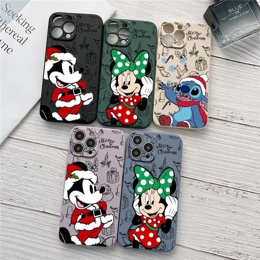 Disney-Weihnachtsmuster-Handyhülle für iPhone 17 16 15 14 13 12 11 Pro Max Hüllen für iPhone 17Air 16 Plus 16E X Silikoncover