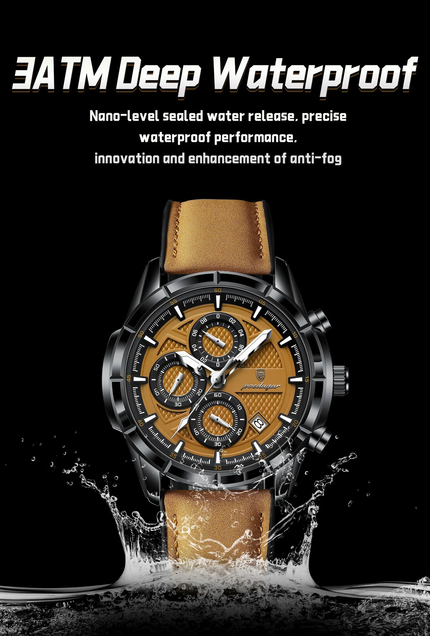POEDAGAR Luxus Herrenarmbanduhr Quarz Original Leder Herren Uhren Datum Chronograph Wasserdicht Leuchtende Herrenuhr Männlich+Box