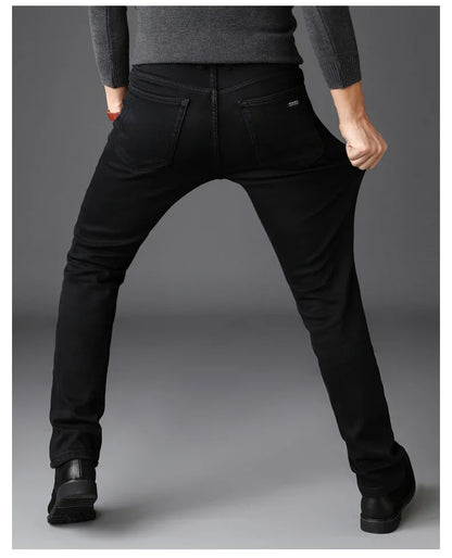 Herren Klassische Modemarke Jeans Homme Mann Weiche Stretch Schwarze  Denim Hosen Herrenhosen