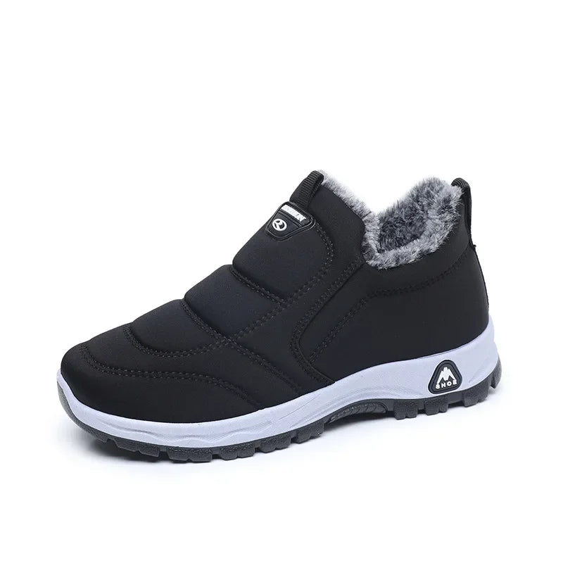 Winter Dickes Fleece Gefüttertes Leder Oberflächen Anti-Rutsch Warme Baumwollschuhe für Frauen Bequeme Flache Schuhe
