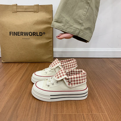 2026 Neue Mode Dicksohlige Kariert Nische INS Trendiges Design Lässige Vielseitige Dicksohlige Faltbare Canvas-Schuhe