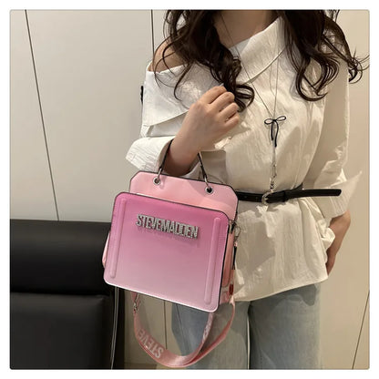 Modische kleine quadratische Handtasche für Damen, Schultertasche mit Buchstabenprint, Farbverlauf Crossbody-Tasche, Retro-Europäischer Stil, PU...