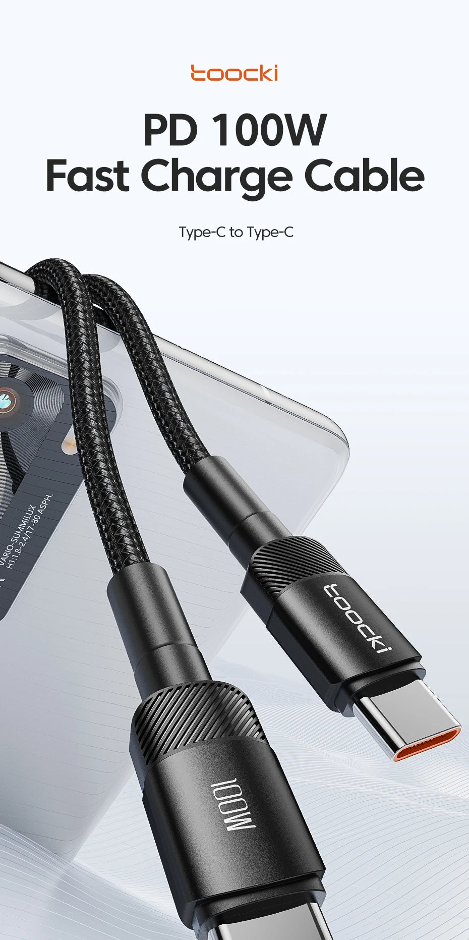 Toocki 100W Typ C zu USB C Kabel PD 3.0 Schnellladung 4.0 Fast Charging Typ C zu Typ C für iPhone 15 MacBook Samsung Xiaomi
