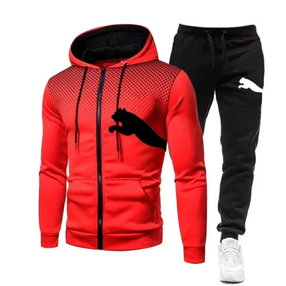 Zweiteiliges Set Herren Freizeit-Outdoor-Sportbekleidung für Frühling/ Herbst, Herren zweiteiliges Set aus Reißverschluss-Hoodie und Jogginghose