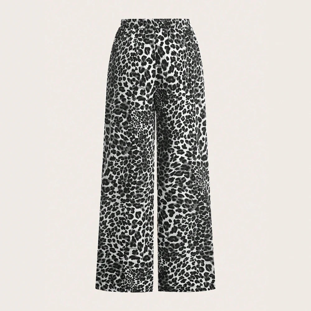 2025 Damen Einfache Hose Bedruckt mit Leopard Elastischem Bund Weite Hosen Bequeme Lange Basic-Hose für Frauen in Übergröße