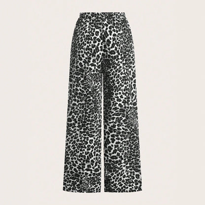 2025 Damen Einfache Hose Bedruckt mit Leopard Elastischem Bund Weite Hosen Bequeme Lange Basic-Hose für Frauen in Übergröße