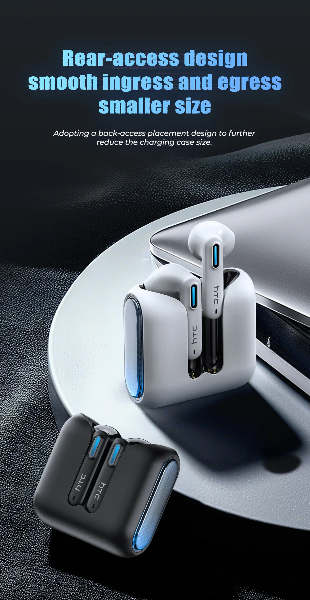HTC NE49 Bluetooth-Kopfhörer V6.0 TWS Sport Wireless Kopfhörer Ultra geringe Latenz Gaming-Headset Ohrhörer Lange Lebensdauer