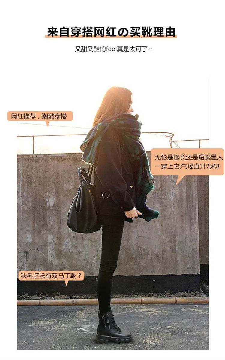 Stiefeletten 2025 Neuer koreanischer Stil mit Fleece gefüttert, Herbst-Winter High-Top Baumwollschuhe, Damenstiefel mit hohem Absatz, mittelhohe Stiefel