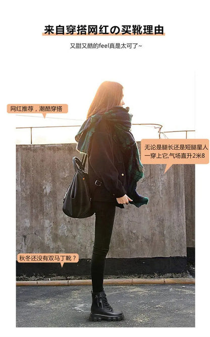 Stiefeletten 2025 Neuer koreanischer Stil mit Fleece gefüttert, Herbst-Winter High-Top Baumwollschuhe, Damenstiefel mit hohem Absatz, mittelhohe Stiefel