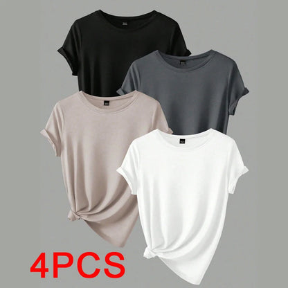 4 Stück Damen Trend T-Shirts Freizeit Sommer Tops Damenbekleidung Plus Size Kurzarm T-Shirt Kleidung für Frauen Tee Top Outfit
