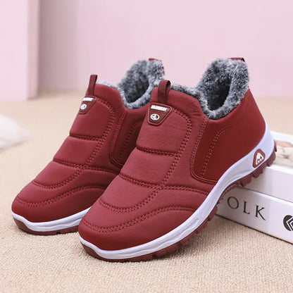 Winter Dickes Fleece Gefüttertes Leder Oberflächen Anti-Rutsch Warme Baumwollschuhe für Frauen Bequeme Flache Schuhe