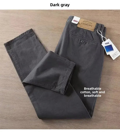 Neue Herren Frühling und Herbst Retro Komfort Gerade Hose Slacks  100% Baumwolle Modische Locker Freizeit Hose für Männer