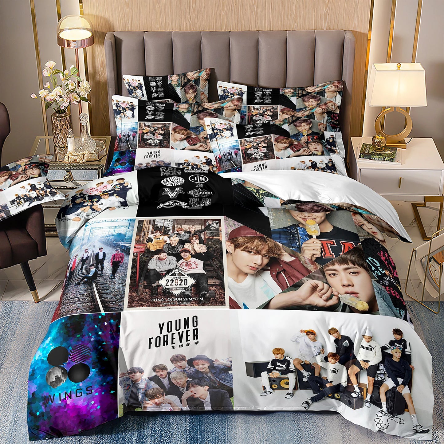 BTS Herren Gruppe Bettwäsche Musikband Bettwäsche für alle Jahreszeiten Twin-Bettwäsche-Set 3-teilig Steppbett Bettdeckenbezug Doppel-King-Bettwäsche-Set