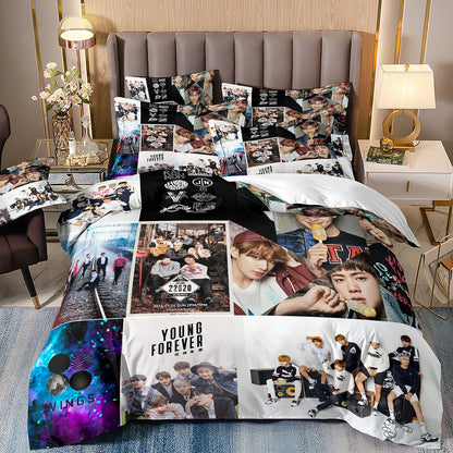 BTS Herren Gruppe Bettwäsche Musikband Bettwäsche für alle Jahreszeiten Twin-Bettwäsche-Set 3-teilig Steppbett Bettdeckenbezug Doppel-King-Bettwäsche-Set