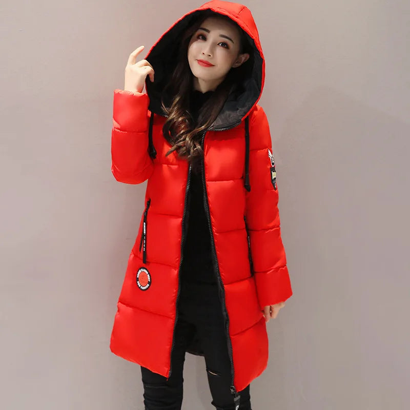 Winterjacke Damen Mantel 2025 Damen Warmer Daunenparka Gepolsterter Mantel Reißverschluss Langer Damenmantel Schwarzer Windbreaker Parka Mujer
