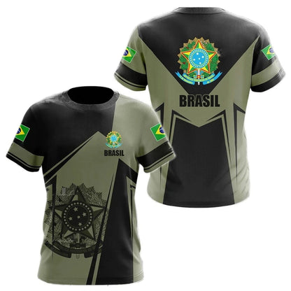 Brasilianisches Herren-T-Shirt, O-Ausschnitt, kurze Ärmel, modischer Brasilien-Flaggen-Aufdruck, Streetwear, übergroß, lockere Camisa Brasil, Herrenbekleidung