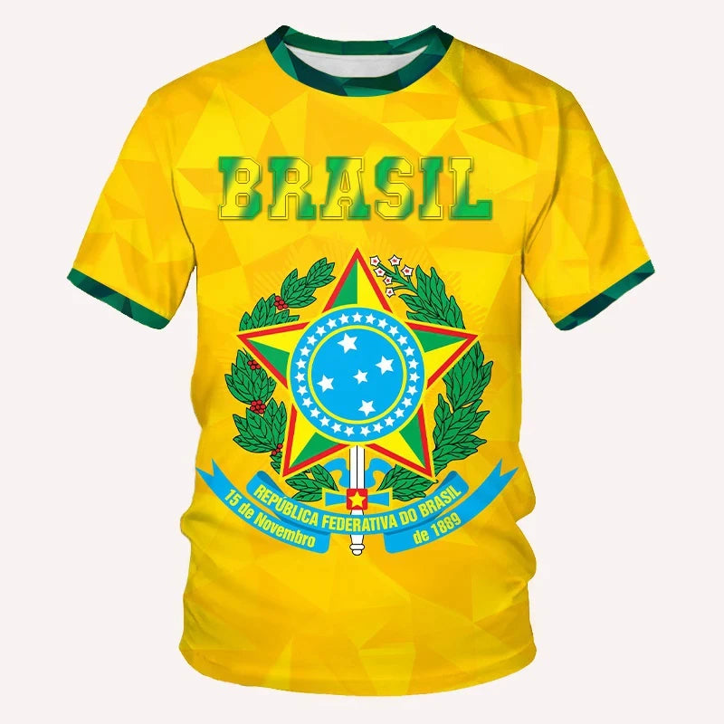 Brasilianisches Herren-T-Shirt, O-Ausschnitt, kurze Ärmel, modischer Brasilien-Flaggen-Aufdruck, Streetwear, übergroß, lockere Camisa Brasil, Herrenbekleidung