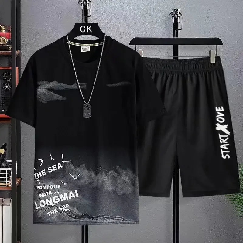 2026 Trendige Anzüge für Männer Herren Sommer Set Fitnessstudio Outfit Studenten Kurzarm T-Shirt 2-teiliger Anzug Trainingsanzüge Herren Freizeitkleidung