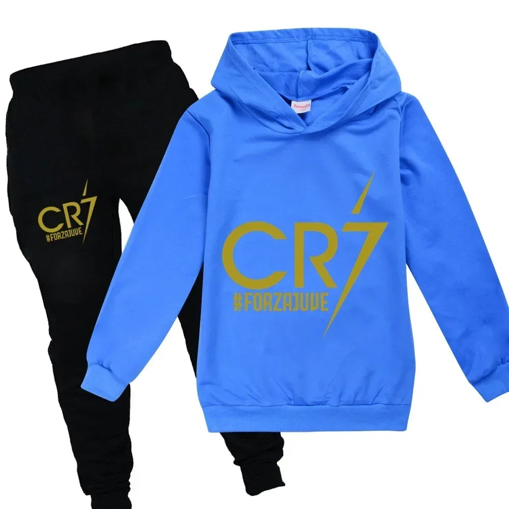 Kinderkleidung Hoodie + Hose Anzug 2-teilig Jungen-Trainingsanzug 3-12 Jahre Frühling Herbst Sweatshirt-Set Fußball CR7 Kinder-Sportanzug