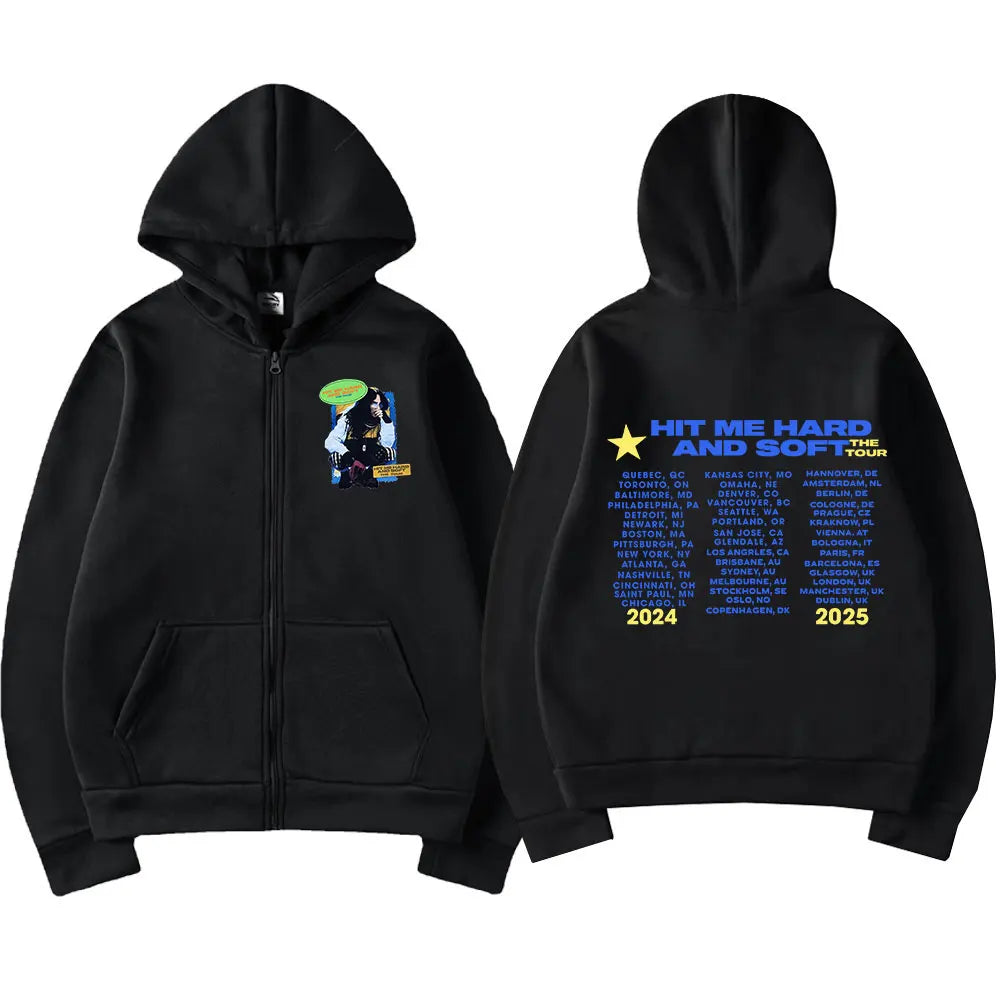 Hit Me Hard and Soft 2025 Tour Reißverschluss-Hoodies für Männer und Frauen Harajuku Pullover Mode Hip-Hop Zip-Up-Sweatshirts Jacken Fan-Geschenk