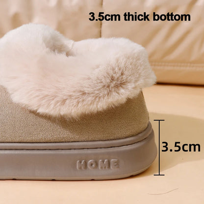 Dicke warme Plüsch-Schneestiefel für Frauen Winter 2025 Flauschige Kunstpelz-Baumwollschuhe für Damen Dicke Sohle Rutschfeste Komfort-Hausschuhe