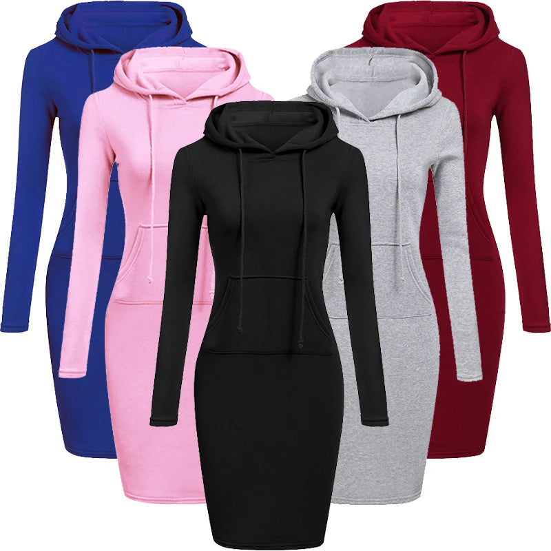 Damenkleider Herbst Damen Kapuzenkleider Hoodies Damen Sweatshirts Damen Kapuzenpullover Kleid Tops Damenbekleidung