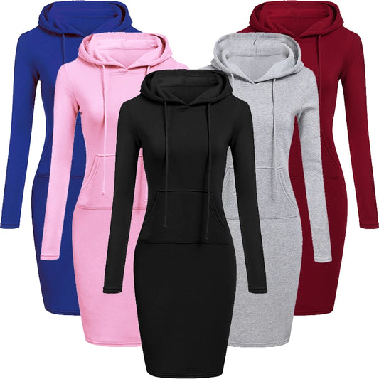 Damenkleider Herbst Damen Kapuzenkleider Hoodies Damen Sweatshirts Damen Kapuzenpullover Kleid Tops Damenbekleidung