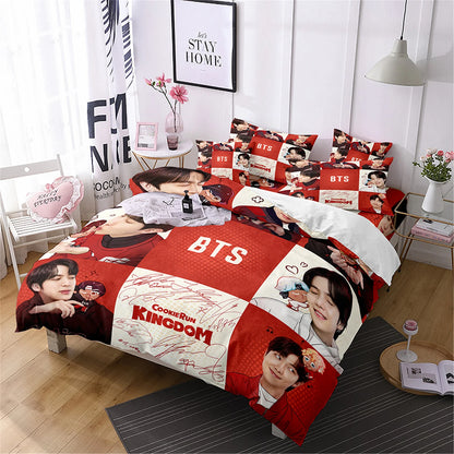 BTS Herren Gruppe Bettwäsche Musikband Bettwäsche für alle Jahreszeiten Twin-Bettwäsche-Set 3-teilig Steppbett Bettdeckenbezug Doppel-King-Bettwäsche-Set