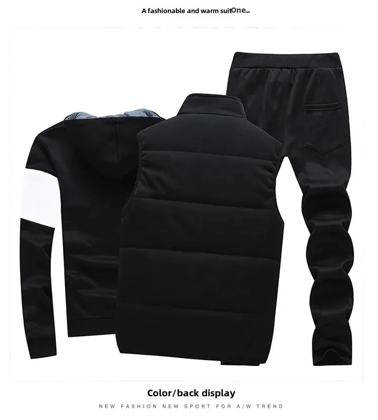 Herren Kapuzenpullover Herbst Winter Fleecegefüttert Verdicktes Freizeit-Sportanzug Modisches Dreiteiliges Set