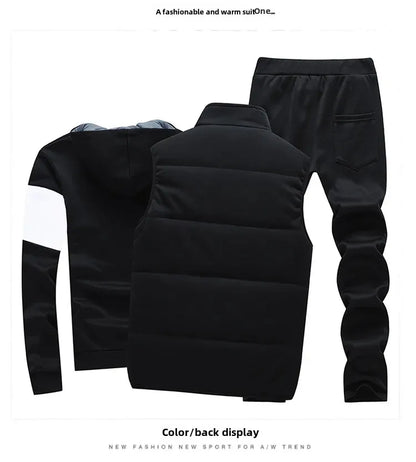 Herren Kapuzenpullover Herbst Winter Fleecegefüttert Verdicktes Freizeit-Sportanzug Modisches Dreiteiliges Set