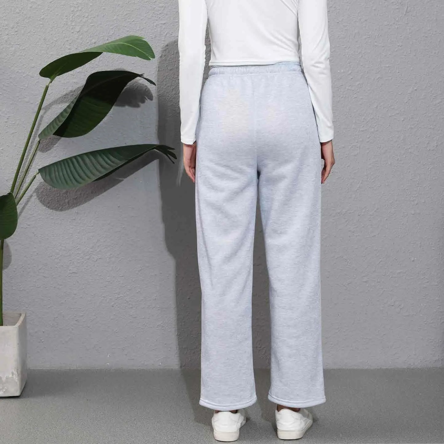 Weite Hosen für Frauen, Fleece-gefütterte Sweatpants, gerade Hosen, einfarbige Fitness-Jogginghosen, Reisezubehör-Basics