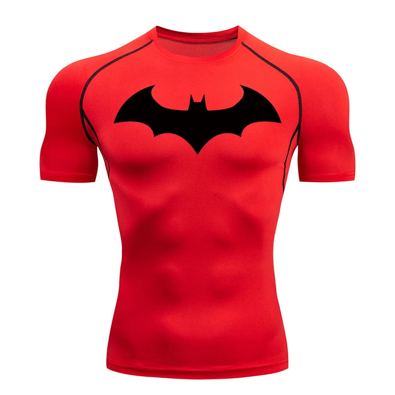 Camisetas de compresión con estampado de murciélago para hombre, rashguard de manga corta, camiseta de running para entrenamiento físico, camisetas deportivas de verano de secado rápido.