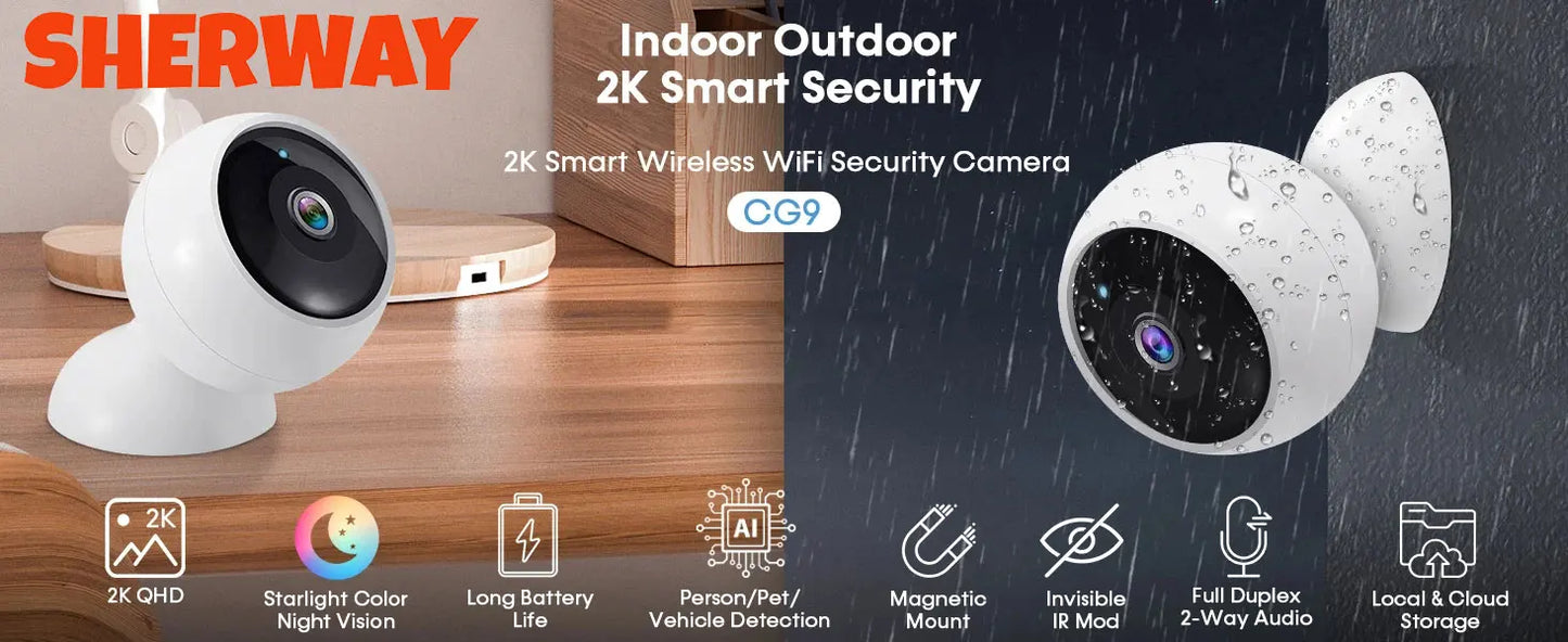 2K 5MP WLAN Heim-Sicherheitskamera Kabellose Außen-Magnetkamera Akku-Betriebene Kamera Überwachung KI-Bewegungserkennung Indoor HD-Kamera
